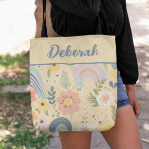 Bolsa Tote Pastel Rainbow Flowers Personalizado
