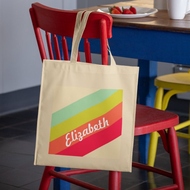 Bolsa Tote Pastel Rainbow Nome Personalizado (Criador carregado)