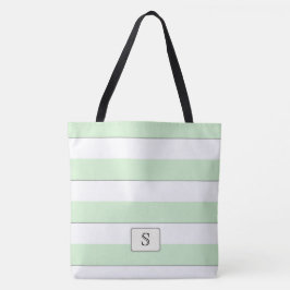 Bolsa Tote Pastel Verde Strips em qualquer Monograma Personal