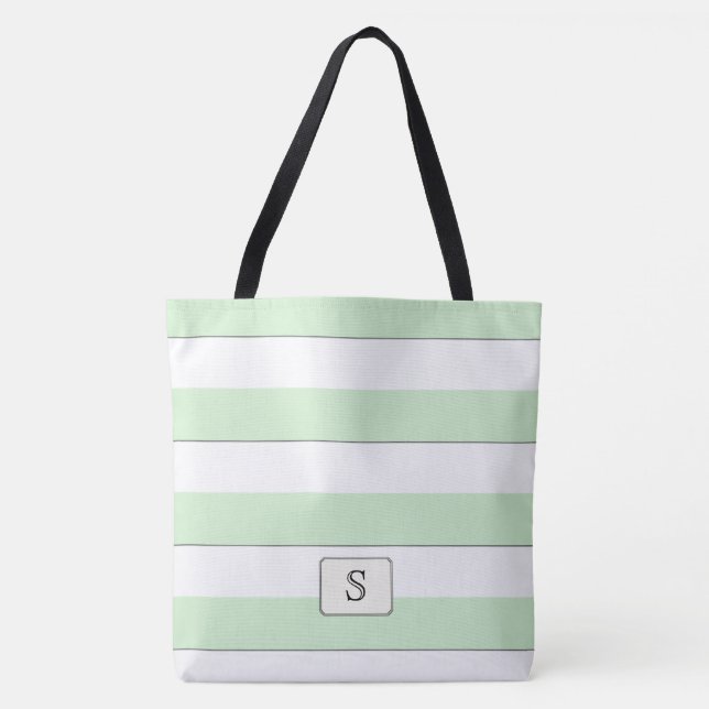 Bolsa Tote Pastel Verde Strips em qualquer Monograma Personal (Frente)