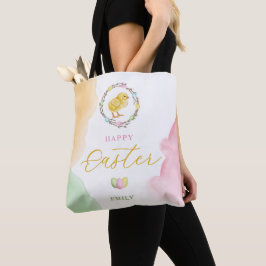 Bolsa Tote Pastel Watercolor Spots And Chick Happy Easter