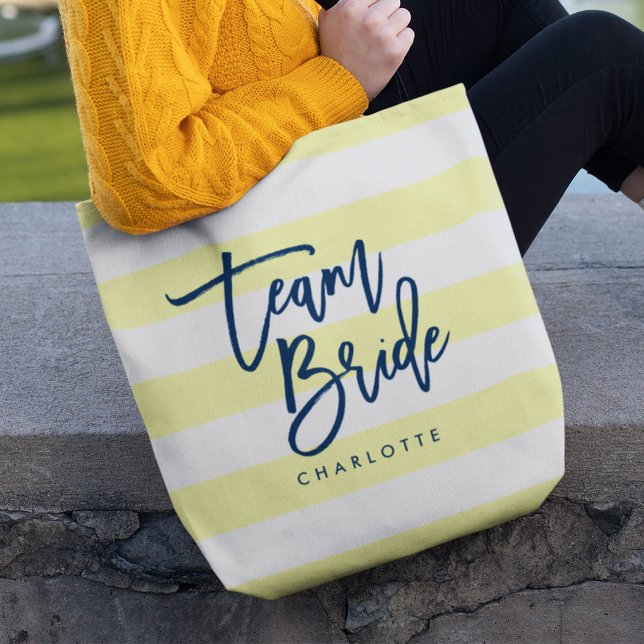 Bolsa Tote Pastel Yellow e White Stripes Blue Team Brid (Criador carregado)