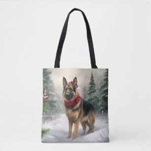 Bolsa Tote Pastor Alemão na neve de Natal