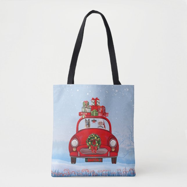 Bolsa Tote Pastor Alemão no carro com Papai Noel (Frente)
