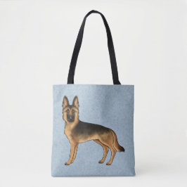 Bolsa Tote Pastor Alemão Preto e Dourado Cartoon Cachorro Azu