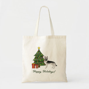Bolsa Tote Pastor Alemão Sable Prata e Natal Verde