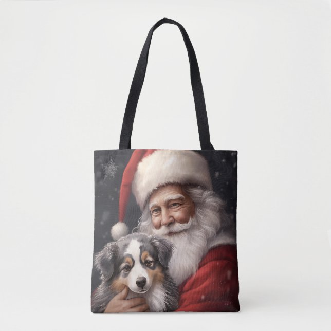 Bolsa Tote Pastor australiano com Natal (Frente)