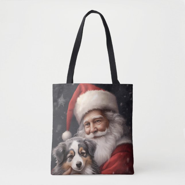 Bolsa Tote Pastor australiano com Natal (Frente)