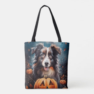 Bolsa Tote Pastor Australiano Halloween Com Pumpkins Assustad