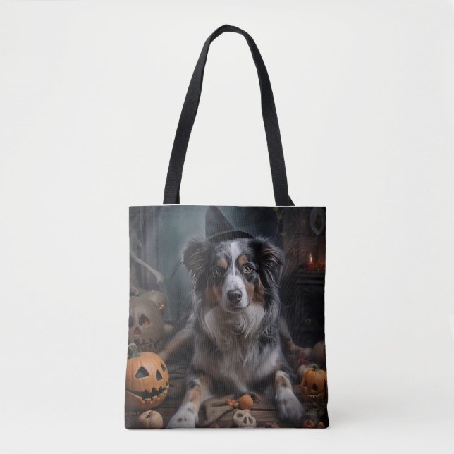 Bolsa Tote Pastor australiano Pumpkins Halloween Assustado (Frente)