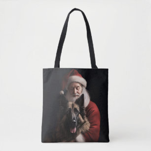 Bolsa Tote Pastor Belga Natal Festivo do Papai Noel