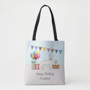 Bolsa Tote Pastor Suíço Branco GSD Colorido Feliz Aniversário
