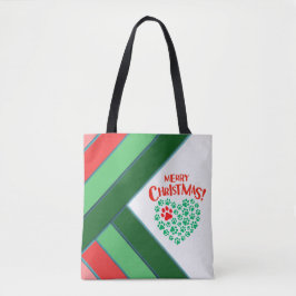 Bolsa Tote Pata de Cachorro Vermelho, Verde e Branco