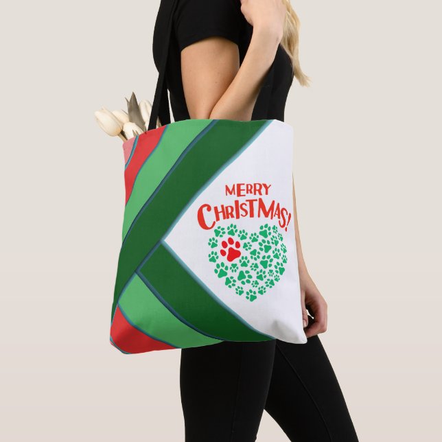 Bolsa Tote Pata de Cachorro Vermelho, Verde e Branco (Close Up)