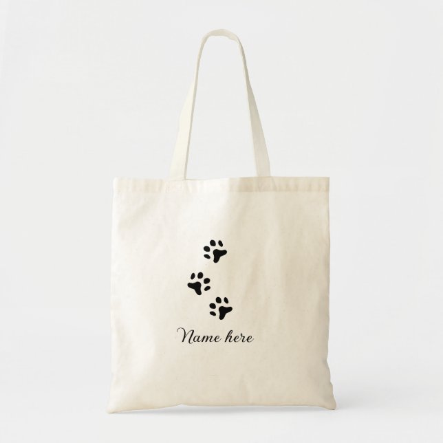 Bolsa Tote Pata de cão e animal preto acrescentar nome texto  (Frente)