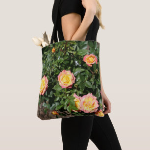 Bolsa Tote Patch da Flor Rosa Amarelo-Rosa-Rosa-Rosa-Quente