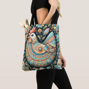 Bolsa Tote Patchwork Boho Russo Folk art All blues Páscoa