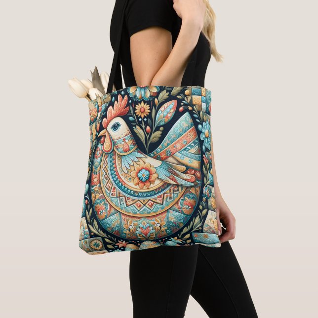 Bolsa Tote Patchwork Boho Russo Folk art All blues Páscoa (Close Up)