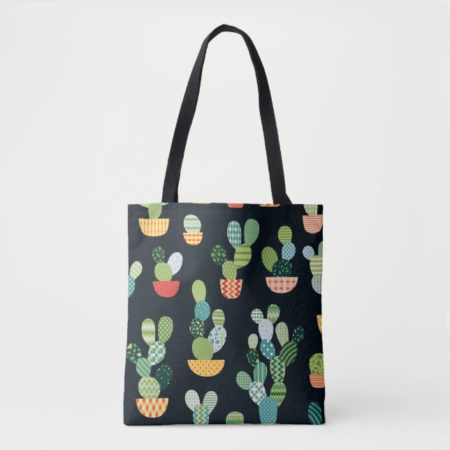 Bolsa Tote Patchwork Cactus Vegetais sem Olhos Padrão (Frente)