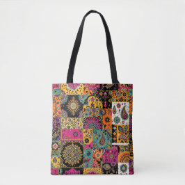Bolsa Tote Patchwork da Boêmia, Mandala e Paisley Pattern