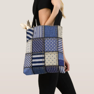 Bolsa Tote Patchwork de Denim Azul
