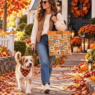 Bolsa Tote Patchwork de Outono Personalizado com Cachorrinho