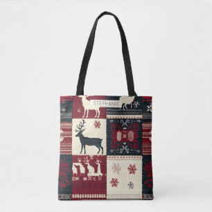 Bolsa Tote Patchwork do Fair Isle Knited   Rustic Reindeer