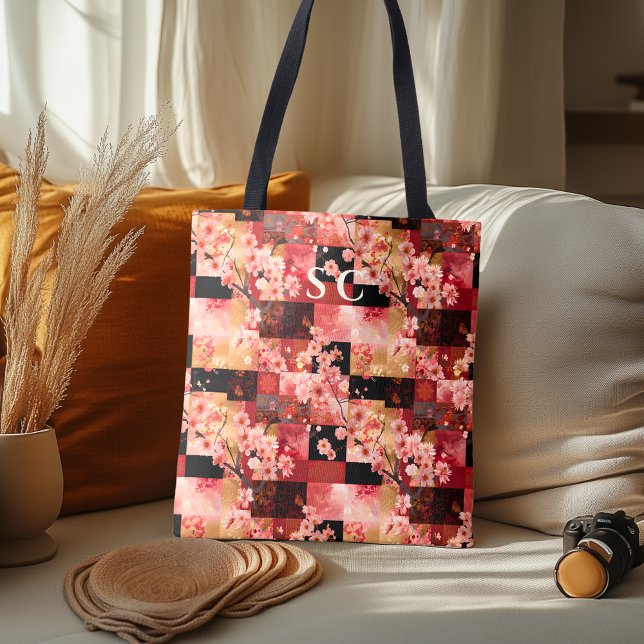 Bolsa Tote Patchwork Flor de Cerejeira e Inspirado em Tecido  (Criador carregado)