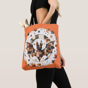 Bolsa Tote Patchwork Halloween Bat nas Colunas do Outono
