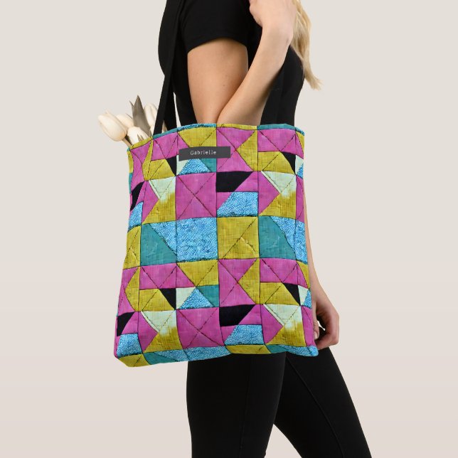 Bolsa Tote Patchwork Quilt Inspirou Boho Trompe L'oeil (Close Up)