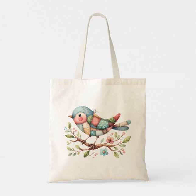 Bolsa Tote Patchwork Songbird on Blooming Branch (Verso)