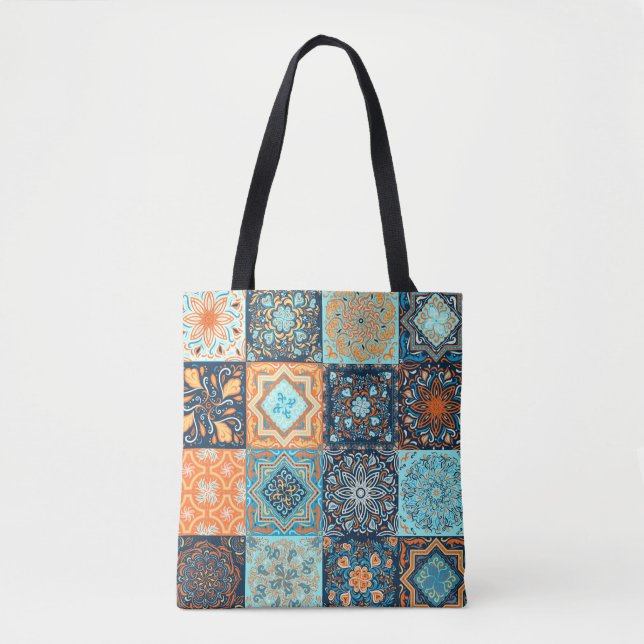 Bolsa Tote Patchwork Style. Seamless Pattern of 16 decorative (Frente)