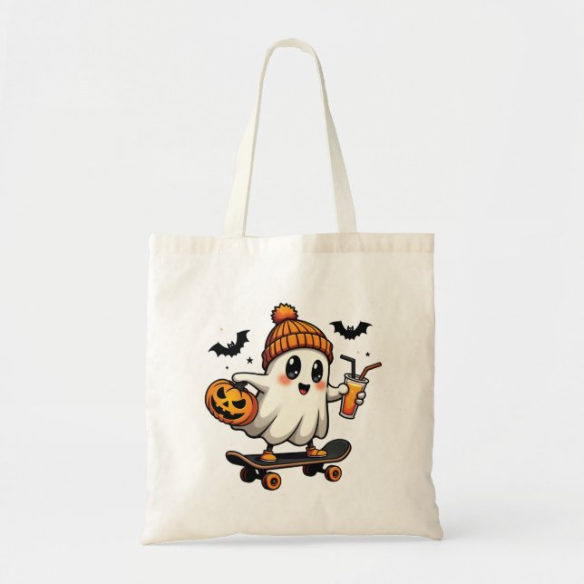 Bolsa Tote Patinação de Halloween Pumpkin Spice Ghost Fall (Frente)