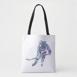 Bolsa Tote Patinadora de Hockey Girl Silhouette Paisley