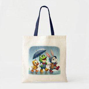 Bolsa Tote Pato bonito, sapo, coelho na chuva