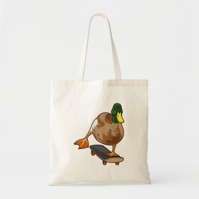 Bolsa Tote Pato como skater com skate (Frente)