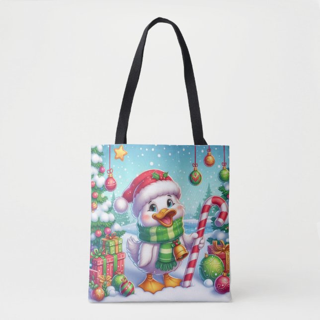 Bolsa Tote Pato de Natal bonito e colorido (Frente)