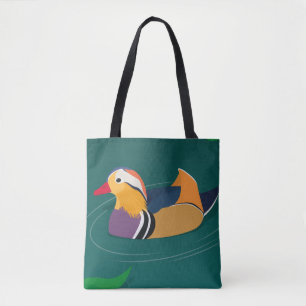 Bolsa Tote Pato-Mandarim Colorido Arte Moderna em Verde