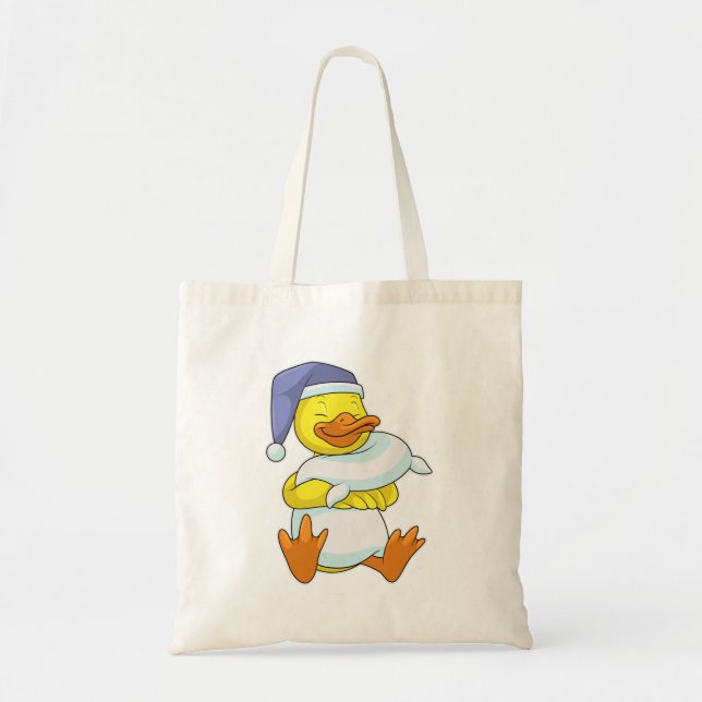 Bolsa Tote Pato na cama com touca de dormir (Frente)