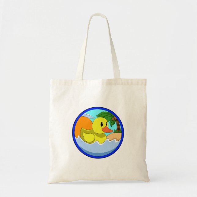 Bolsa Tote Pato na praia com palmeiras.PNG (Frente)