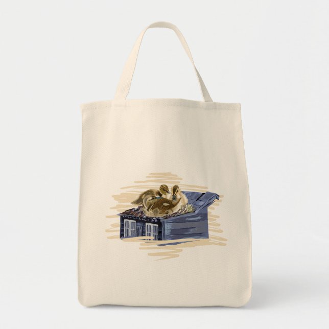 Bolsa Tote Patos marrons no telhado (Frente)