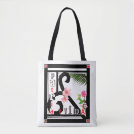 Bolsa Tote Patria y Vida Black Frame Pink Flowers