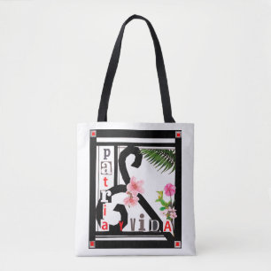 Bolsa Tote Patria y Vida Black Frame Pink Flowers