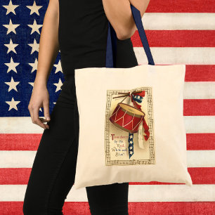 Bolsa Tote Pátrio Vintage, Tambores com Notas Musicais