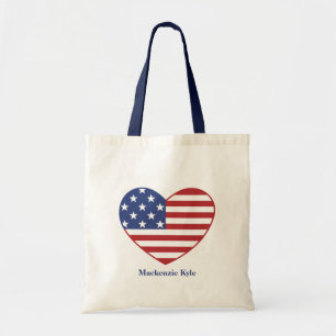 Bolsa Tote Patriotic American Flag Heart Monographic Name