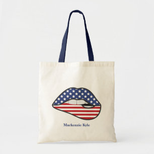 Bolsa Tote Patriotic American Flag Lábios Monograma Name