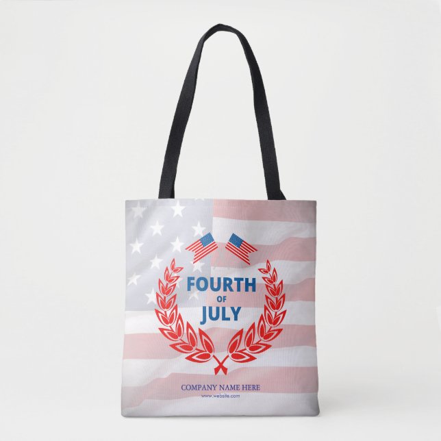 Bolsa Tote Patriotic Business Name Custom 4 de julho (Frente)