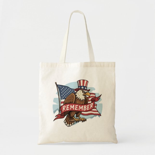 Bolsa Tote Patriotic Eagle "Remember" American Flag Design (Frente)