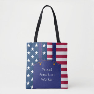 Bolsa Tote Patriotic Worker USA American Flag Personalizável