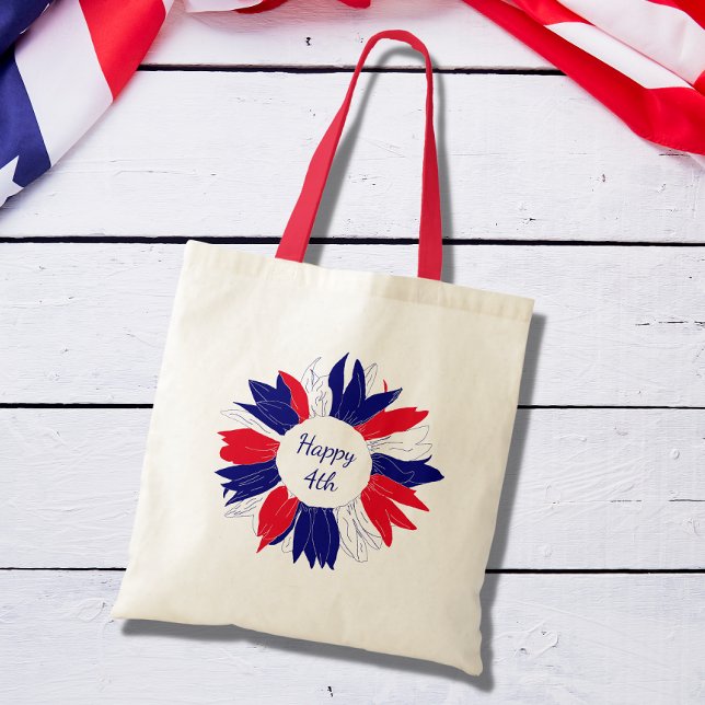 Bolsa Tote Patriótico 4 de julho Azul Branco Floral Vermelho (Criador carregado)